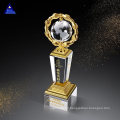 2021 Custom Crystal Plaque with Metal Silver Globe Crystal Award Silver Crystal Glass Trophy Awards